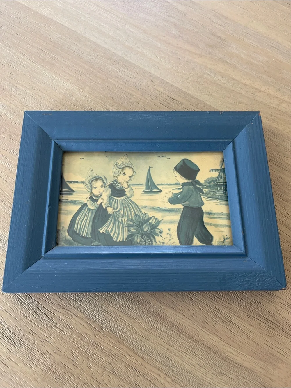 Vintage Blue Framed Dutch Children Wall Art Set - Home Accents